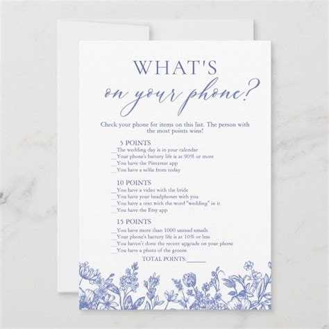 Blue What S On Your Phone Bridal Shower Game Invitation Zazzle Blue