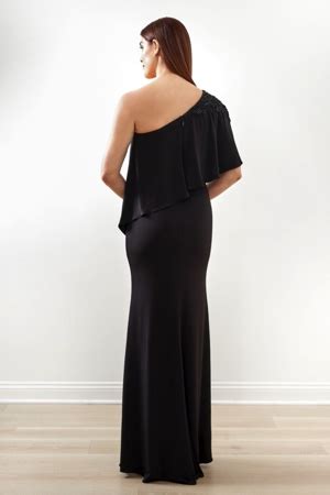 K Refined Matte Jersey Fit Flare Gown With One Shoulder Caplet