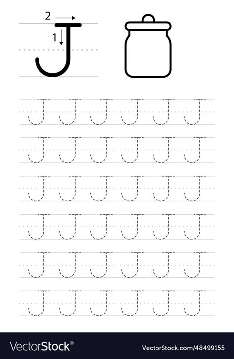 Printable Letter J Alphabet Tracing Worksheet Vector Image