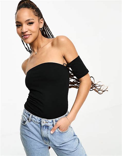 Stradivarius Off Shoulder Bodysuit In Black Asos