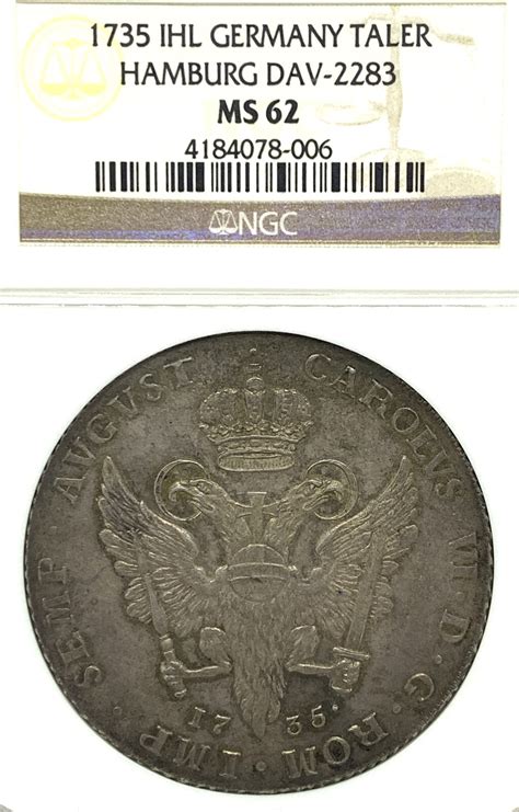 GERMANY 1735 IHL German States Hamburg 1735 Taler Coin Thaler NGC MS 62