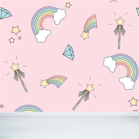 Creative Wallpaper-"Rainbow and Stars Wallpaper - Playful Kids Room Wallpaper