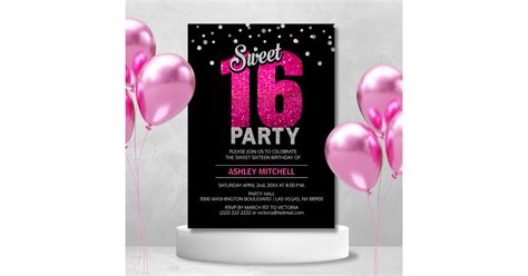 Hot Pink Glitter Sparkles Sweet Sixteen 16 Party Invitation Zazzle