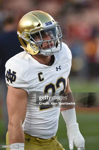 Notre Dame Drue Tranquill Warms Up During A College Football Game