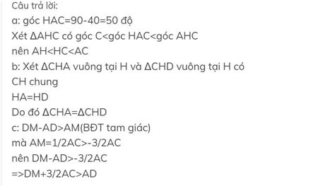 Cho tam giác ABC có góc C 40 độ Vẽ AH vuông góc với BC H thuộc BC a