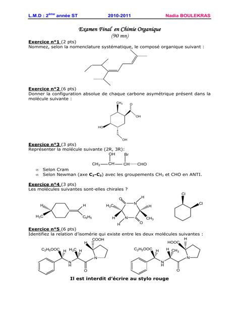 Chimie Organique Examens 04