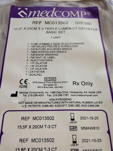 New Medcomp Mc T Triple Lumen Ct Catheter Basic Set F X