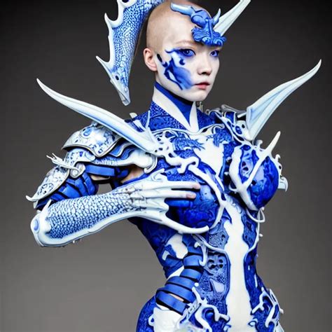 Porcelain Cyborg Armor Chinese Blue And White Stable Diffusion