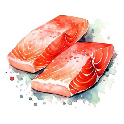 Premium Photo Fresh Organic Salmon Fish Square Watercolor Illustration