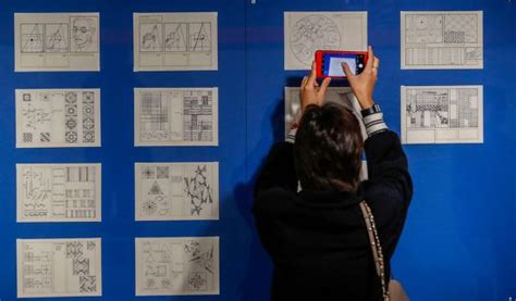 Visitor Examines Documents During Exhibition Bauhaus Editorial Stock