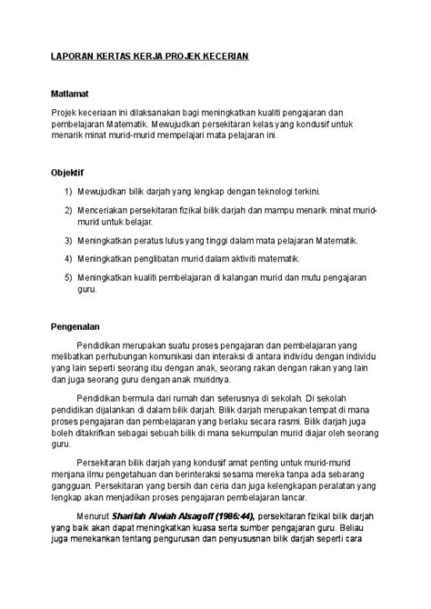 Contoh Laporan Kertas Kerja Program