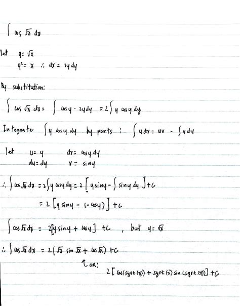 Solved Evaluate The Integral Of Cos Sqrt X Dx O 2 Sin Course Hero