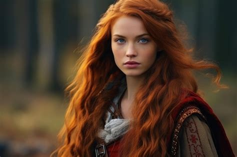 Premium Photo Beautiful Young Archer With Long Red Hair In Historical