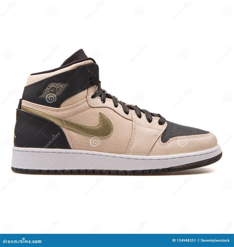 Nike Air Jordan 1 Ret Hi Prem Hc Gg Beige Black And Gold Sneaker
