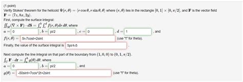 Solved 1 ﻿point Verify Stokes Theorem For The Helicoid