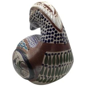 Vintage Tonala Mexican Pottery Duck Bird Hand Painted Signed Mateos Etsy