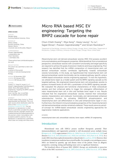 PDF Micro RNA Based MSC EV Engineering Targeting The BMP2 Cascade