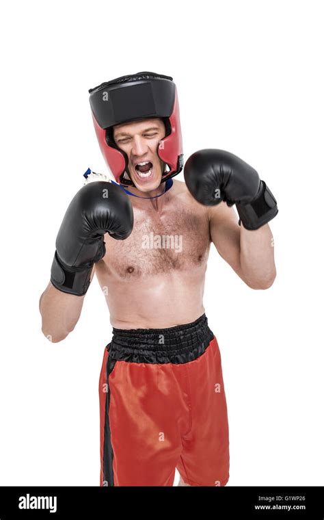 Boxer Wearing Medal Performing Boxing Stance Stock Photo Alamy