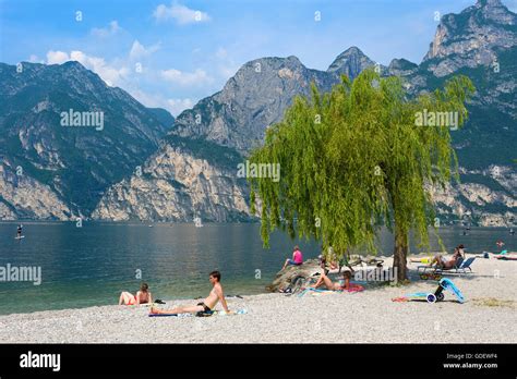 Beach Torbole Lake Garda Lombardy Italy Lago Di Garda Stock Photo