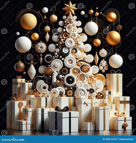 Abstract Ornamental Decorative Stylized Christmas Tree Illustration