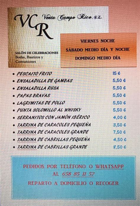 Carta Del Restaurante Venta Campo Rico El Arriero Sevilla