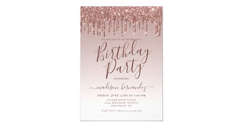 Pink Rose Gold Glitter Sparkle Dripping Birthday Invitation