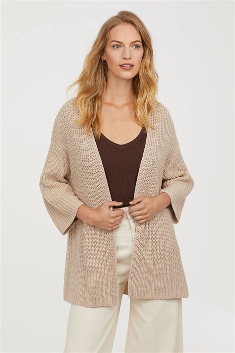 Rib Knit Cardigan Light Beige Ladies Handm Ca Rib Knit Cardigan Crochet Cardigan Pattern