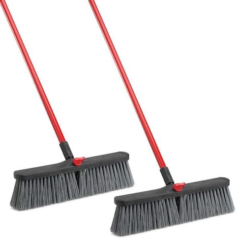 Libman 18 In High Power Rough Surface Push Broom With Steel Handle 2 Pack 1753 The Home Depot