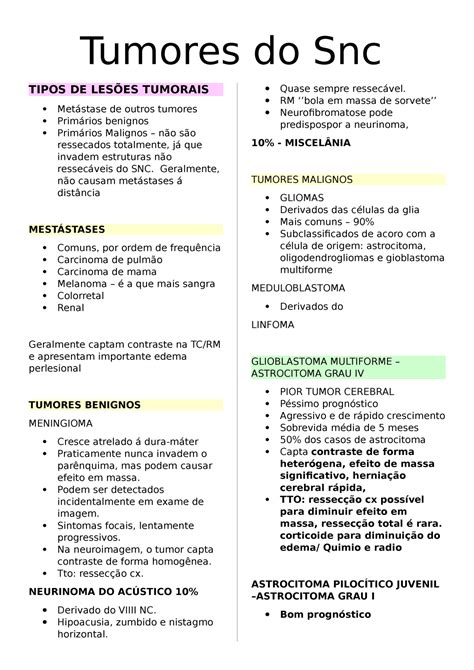 Tumores Do Sistema Nervoos Central E Eclerose Lateral Amniotrofica