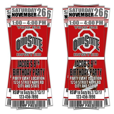 Ohio State Buckeyes Birthday Party Invitation