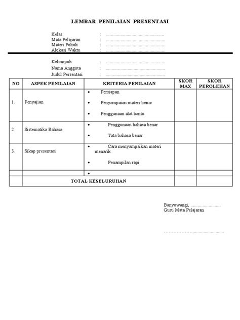 Lembar Penilaian Presentasi Pdf