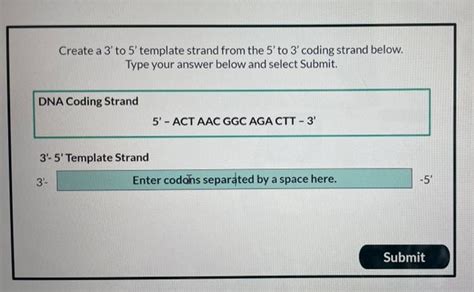 Solved Create a 3' to 5'template strand from the 5' to 3' | Chegg.com