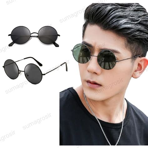 Jual Kacamata Hitam Bulat Anti Radiasi UV Silau Sunglasses Pria Wanita