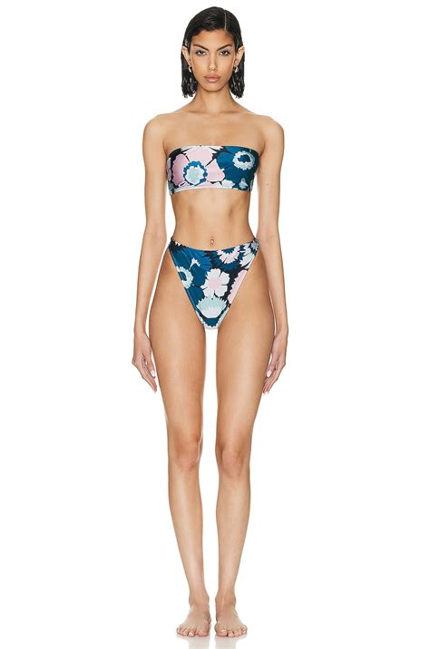 ADRIANA DEGREAS Flower Power High Leg Bandeau Bikini Set In Unique FWRD