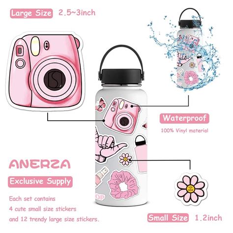 ANERZA VSCO Stickers Light Pink Vinyl Waterproof Water Bottle Stickers