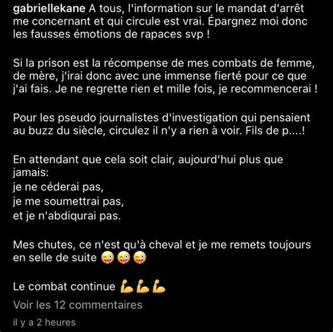 Gabrielle Kane réagit suite à un mandat d arrêt