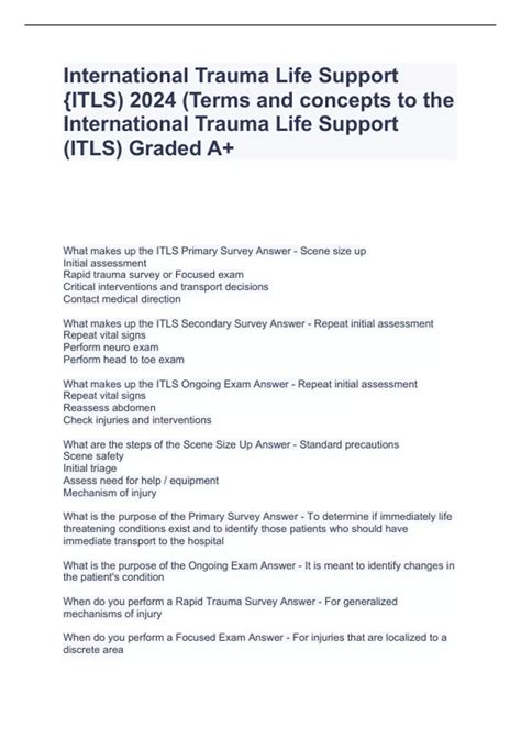 International Trauma Life Support ITLS 2024 Terms And Concepts To