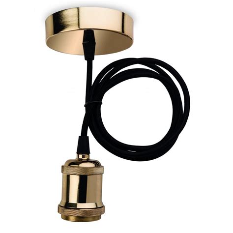 Firstlight Modern Ceiling Pendant Kit Light In Brass Finish With Black Fabric Cord 7681br