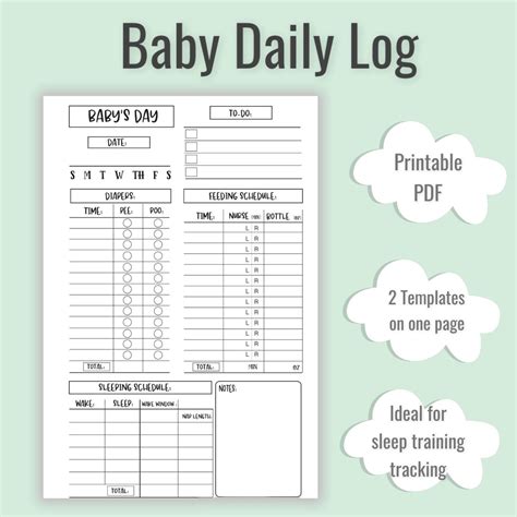 Printable Newborn Baby Daily Log Feeding And Diaper Tracker Sleep