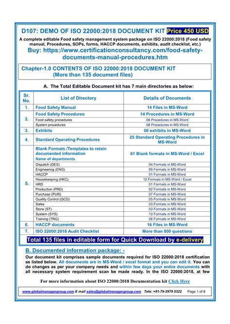 Iso 220002018 Documents With Manual Procedures Audit Checklist Docslib