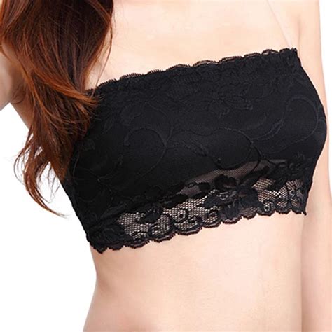 Womens Sexy Lace Casual Crop Boob Bandeau Bra Strapless Seamless Solid