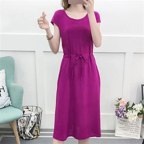 Fashion O Neck Solid Color Loose Bandage Bow Shirring Casual Dresses