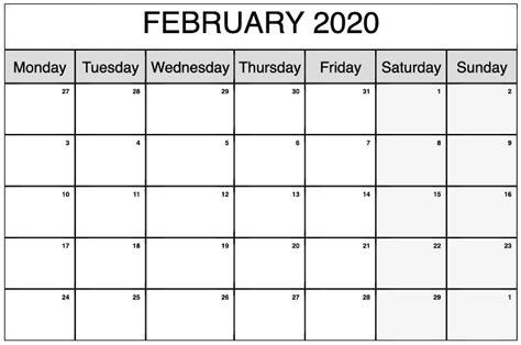 Table Calendar February 2020 Amelia Avery