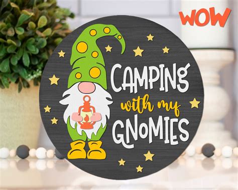 Camping With My Gnomies SVG Layered Round Hanger Cut File Etsy