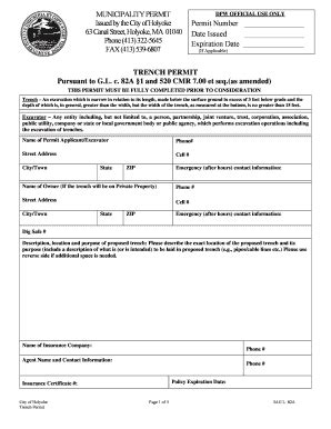 Fillable Online Ci Holyoke Ma Trench Permit City Of Holyoke Fax Email