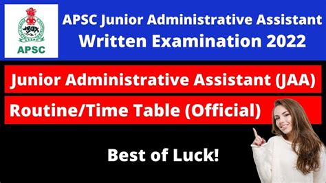 APSC Junior Administrative Assistant Time Table Routine Officially