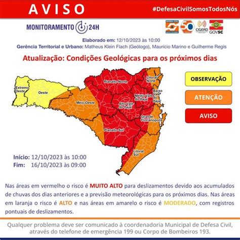 Defesa Civil De SC Alerta Para Chuva Persistente Risco De