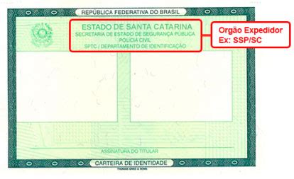 CARTEIRA DE IDENTIDADE ÓRGÃO EXPEDIDOR RG