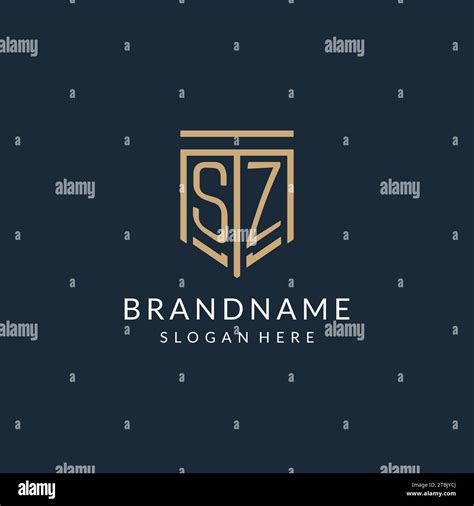 Initial SZ Shield Logo Monoline Style Modern And Luxury Monogram Logo