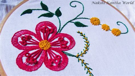 Hand Embroidery Flower Stitch By Nakshi Kantha World Youtube